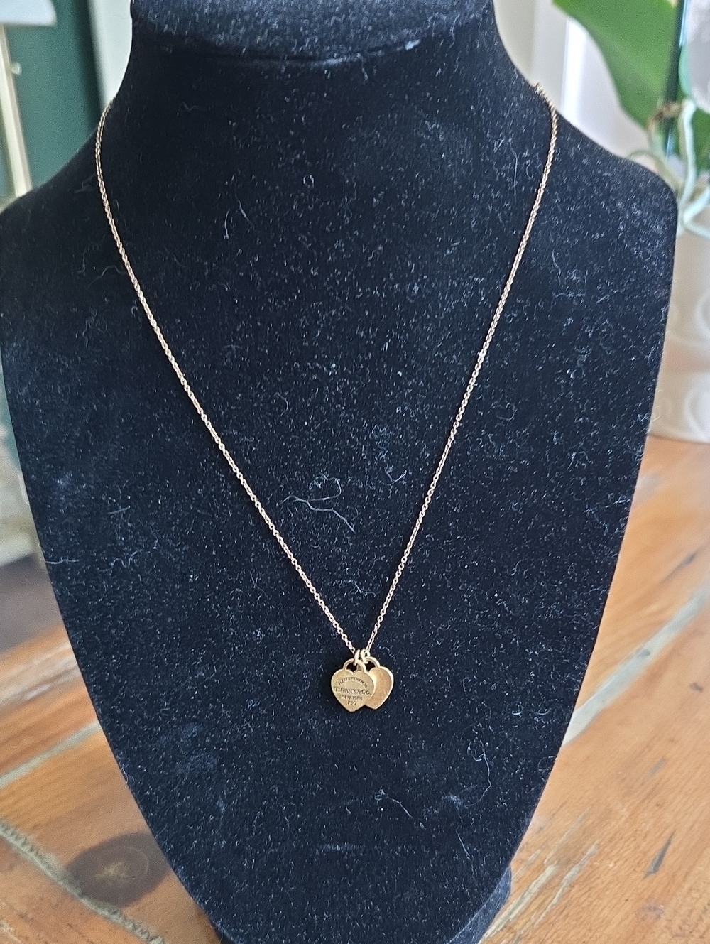 Tiffany's Double Heart Tag Pendant Necklace - Women Jewelry 18k Yellow Gold